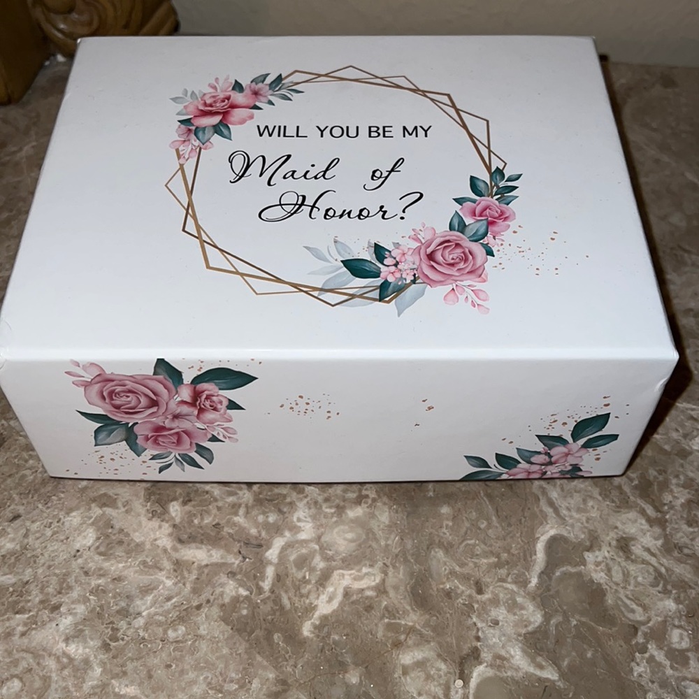 Maid of honor box rose gold tumbler rose gold scrunchy knot bracelet